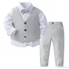 Kläder sätter fomal gentleman boy tuxedo slips skjorta kostym västbyxor chic småbarn baby kläder gentleman outfit för dop födelsedag r231127