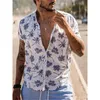 남자 캐주얼 셔츠 패션 셔츠 하와이 기하학적 인쇄 쿠바 칼라 흰색 짧은 슬리브 플러스 크기 고품질 코트 탑