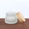 Bottiglie per crema in vetro smerigliato Vasetti cosmetici rotondi Flacone per pompa per lozione per il viso con tappo con venature del legno Lehol