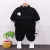 Giyim setleri moda yün giysiler takım elbise kız bebek erkekler polar yastıklı katlar+pantolon 2pcs çocuk panda karikatür kıyafetleri çocuk giyim setleri r231127