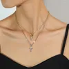 Kettingen Hoogwaardige Kruis Zirkon Kleine ketting 18K Gold vergulde titanium stalen sleutelbeenketting voor vrouwen