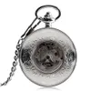 Montres de poche Silver Shield Montre mécanique automatique Chiffres arabes Affichage Pendentif à remontage automatique Horloge antique Cadeaux masculins 230426