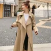 Trench casaco feminino longo blusão 2022 primavera outono jaqueta senhoras manto cáqui tecido de cetim highend moda lapela trincheira feminina
