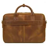 Briefcases Crazy Horse Executive Briefcase Man Laptop Bag Genuine Leather Men Handbag Retro Messenger Cowhide Office