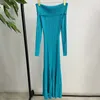 Casual Dresses Sexig en nackpaket höftfiskstjärna Party Ocean Blue Stretch Slim Knit Long Womens 2023 Autumn and Winter