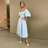 Dresses Sexy Slash Neck Backless Midi Dress Autumn Elegant Puff Half Sleeve ALine Long Party New Year Dresses For Women 2022 New