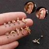 Äkta kvinnliga populära månen Snake Ear Bone Studs Tillbehör Rostfritt stål Tunna stavskruvar Önhängen Stud Cubic Zircon Brosk Ear Piercing Ring14K Gold Plated Plated