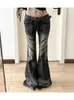 Kvinnors jeans amerikanska retro svart flare hög midja smala kvinnor mode repade klockbottnar e-flick denim byxor hip hop street