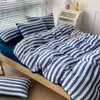 Set di biancheria da letto Primavera Estate Set di biancheria da letto giapponese King Copripiumino Federa Biancheria da letto Poliestere spazzolato Striscia verde blu Tessili per la casa per adulti 230427