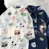 Women's Blouses Japanese Cute Polo Shirt Loose Button Up Women Blouse Tops Mujer Short Sleeve Cartoon Animal Head Full Print Korean Summer