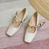 Dress Shoes 2023 Women Brand Design High Quality Soft Leather Heels Female Elegant Mary Jean Square Middle Heel Pumps