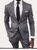 Men's Suits Men's & Blazers (Jacket Pants) Sommer Jacket Male Suit Grey Plaid 2 Piece Groom Wedding Formal Prom Set Party Evening