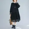 Casual jurken lange mouw elegante zwart katoenen kanten vintage vrouwen losse herfst winterjurk kleding 2023 dames rh915