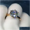 Ringar Solitaire 1.5CT Lab Diamond 24k Gold Ring Original 925 Sterling Sier Engagement Band för kvinnor Bridal smycken Drop Delivery Dhkef