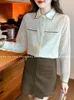 Женские блузки, высококачественные кружевные рубашки с длинными рукавами, женское поступление 2023, осень, корейский стиль, отложной воротник, офисные женские элегантные топы W1342