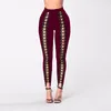 Calças femininas sexy rendas até mulheres tamanho grande magro preto streetwear calças de cintura alta bandagem leggings lápis calça vermelho cinza xl