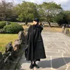 A lã feminina mistura camisa preta de tamanho grande, mulheres de comprimento médio 2023 casaco de lã de inverno de outono para mulheres estilo hepburn solto retro femalewom