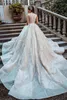 Custom Made Princess Ball Gown Wedding Dresses Sparkly Sheer High Neck Short Sleeve Luxury Crystal Bridal Gowns