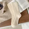 Женские носки, теплые кашемировые носки в японском стиле, черные, белые, зимние, плотные, однотонные, из шерсти для девочек