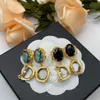 Vintage Court Style Earrings Letters Light Blue Big Gems Asymmetric Black Gold Edge Earrings Silver Pin Earrings Party Gift