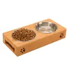 Alimentation pour chien bol en bambou support à vaisselle bol en acier inoxydable chien Teddy bol de riz bol de nourriture bol pour chat simple double facile à nettoyer