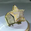 925 Silver Classic Yellow Gold Five Star Zircon Ring For Women Men Big Party Birthday Jewelry Gift 231127