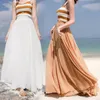 Rokken Dubbele Lagen Chiffon Zomer Strand Maxi Rok Vrouwen Hoge Elastische Taille Lange A-lijn Solid Casual Faldas Vrouwelijke