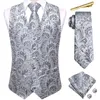 Mäns västar Teal Mens Silk Paisley Jacquard Pink Blue Red Black Purple Waistcoat Slyckigklipp Hanky ​​manschettknappar Bröllopsföretag Hi-Tie