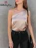 Tanks Femmes Sexy Femmes Camis Tops Été Une Épaule Dos Nu Casual Noir Bureau Lady Basic Satin Soie Réservoir Asymétrie Bande Crop