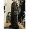 Jeans High Street Vintage poche Cargo pantalon femme surdimensionné rue chaude fille taille haute jean ample décontracté Style de rue solide jean