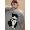 Women's Sweaters Japanese Sweetness Design Sense Bow Tie Kitten Jacquard Pullover Sweater Warm Loose Lazy Wind Sweater In Autumn And Winter 231127