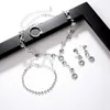 Bagues pour femmes, couleur argent, bijoux de mariage à la mode, collier de perles de cristal de luxe, bracelet, bague, boucles d'oreilles, ensembles de bijoux pour dames, pour mariée AA230426