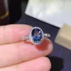 Anelli a grappolo in argento puro 925 stile cinese naturale con topazio blu di Londra da donna classico di lusso semplice ovale regolabile anello con gemma gioielleria raffinata