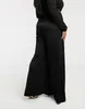 Women's Pants Womens Split Front Plus Size Wide Leg High Elastic Waist Solid Black Modal Loose Summer Spring Elegant Casual 6XL