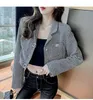 Women's Jackets Houndstooth Woolen Short Jacket Women Office Lady Turn Down Collar Blazer Coat Spring Autumn Vintage Plaid Korean Chic