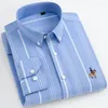 Chemises décontractées pour hommes Oxford hommes rayé à manches longues col boutonné affaires formel homme chemise de bureau sans poche coupe régulière qualité