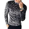 Män s hoodies tröjor Autumn Winter High Neck Velor T Shirt Top Quality Men Slim Casual Leopard Print Tees Long Sleeve Social Tops 231127