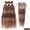 Cabelo tramas destaque ombre pacotes com fechamento t parte osso brasileiro em linha reta marrom humano entrega produtos extensões dhtx9