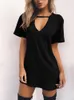 Casual Dresses Sexig Elegant Wrap Deep V Neck Cut Out Loose Women Solid Color Short Sleeve Mini Club Party Vestidos 230427