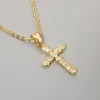 Chains 18k Gold Color Crystal Zircon Cross Pendant Titanium Steel Necklace Women Jewelry Wholesale