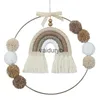 Mobiles# Nordic Macrame Regenboog Muur Decor voor Slaapkamer Kinderkamer Baby Kinderkamer Ronde Metalen Tapijt Touw Geweven Kwastje Hangende N84Cvaiduryb