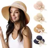 Szerokie brzegowe czapki 4 style Hawaii Travel 2023 Kobiety Summer Straw Hat Beach Składany słońce Słońce Floppy Roll Up Protection Cap UPF 50 czapek