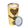 Vasos Barista granos de café corazón vaso con paja taza de viaje de acero inoxidable doble pared aislada al vacío para frío 20 oz