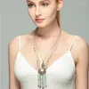 Pendant Necklaces Bohemia Synthetic Stone Alloy Arrow Tassel Multi Ethnic Metal Layer Chain Chokers FashionJewelry Colliers