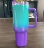 40 унций Rainbow Paint Mugs Tumblers с ручкой с изолированной термоскую воду бутылки с крышкой градиент -глитер грип