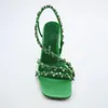 Sandals 2023 Summer Women's Shoes Rhinestone Beaded Blue Green High Heels Luxury Sexy Gemstone Heeled Fine Heel