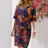 Casual jurken katoen linnen knielengte zomer streetwear jurk voor vrouwen elegante vintage y2k print mode kleden kleding 230426
