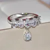 Wedding Rings Luxury Oval Crystal Ring Female Fashion AAAA Zircon Water Drop Jewelry Birthday Gift 925 Silver Womens 231124