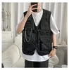 Men's Tank Tops Or Woman Vest Streetwear Punk Cargo Mult Practical Pockets Casual Jackets Sleeveless Cool Clothing 230426