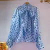 Kvinnors blusar 2023 Bow Tie Long Puff Sleeve Shirt Polka Dot Printed Women Office lady blus Loose Tops Autumn Sweet Clothes Blusa 29920